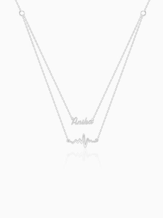 Silver Personalised Heartbeat Layered Necklace
