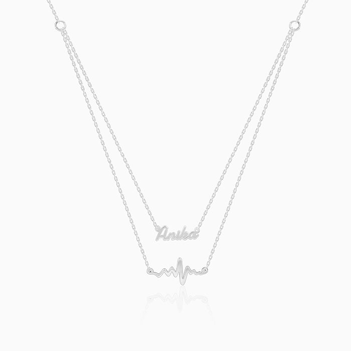 Silver Personalised Heartbeat Layered Necklace