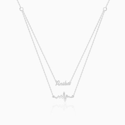 Silver Personalised Heartbeat Layered Necklace