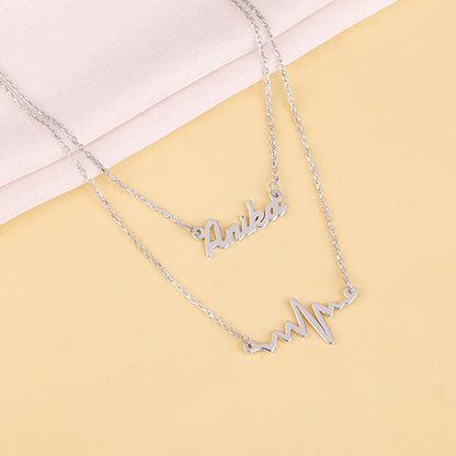 Silver Personalised Heartbeat Layered Necklace