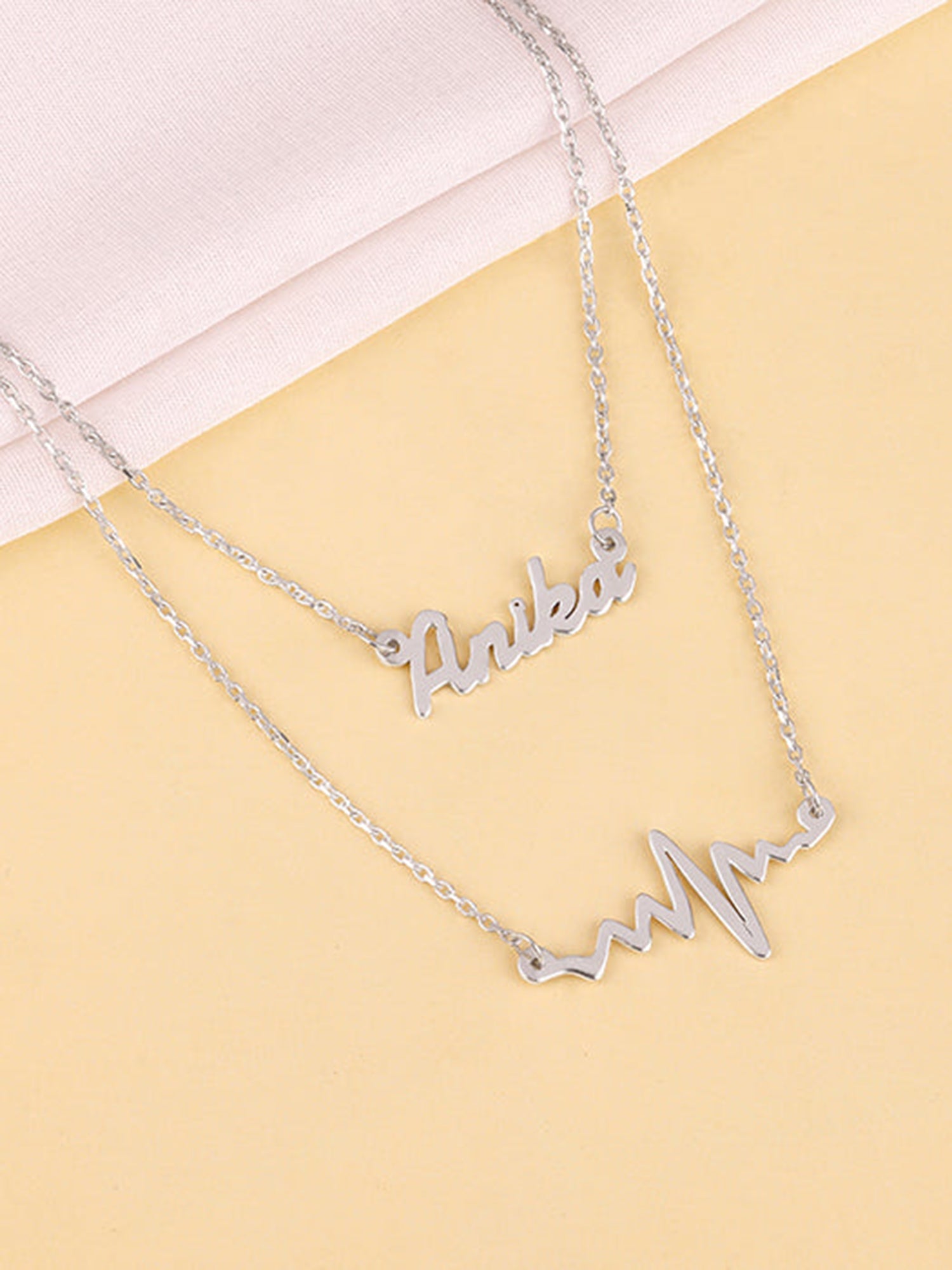 Silver Personalised Heartbeat Layered Necklace