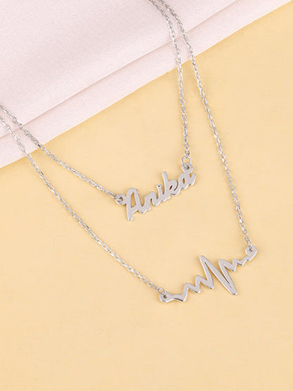Silver Personalised Heartbeat Layered Necklace