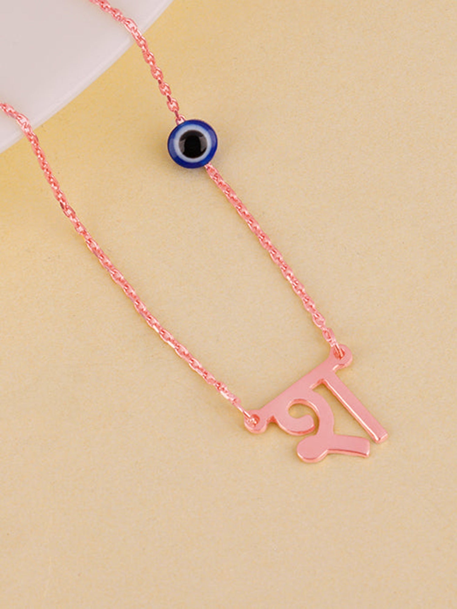 Rose Gold Personalised Hindi Initial Evil Eye Necklace