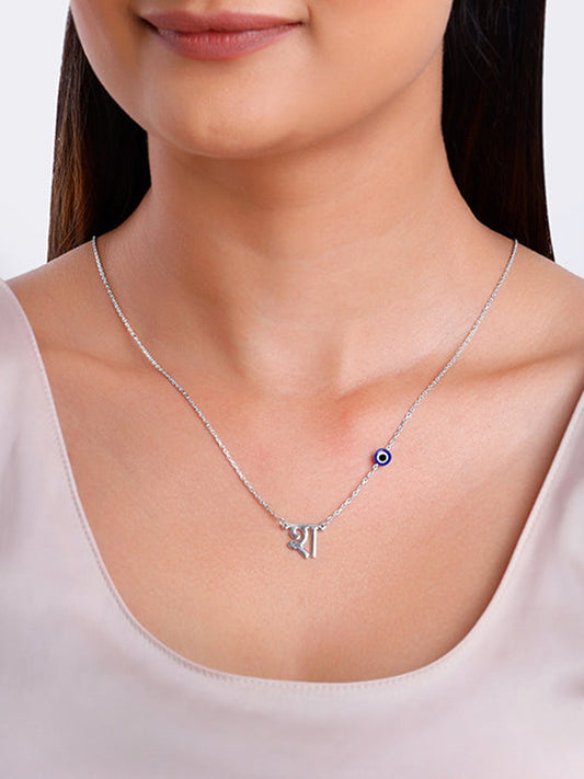 Silver Personalised Hindi Initial Evil Eye Necklace