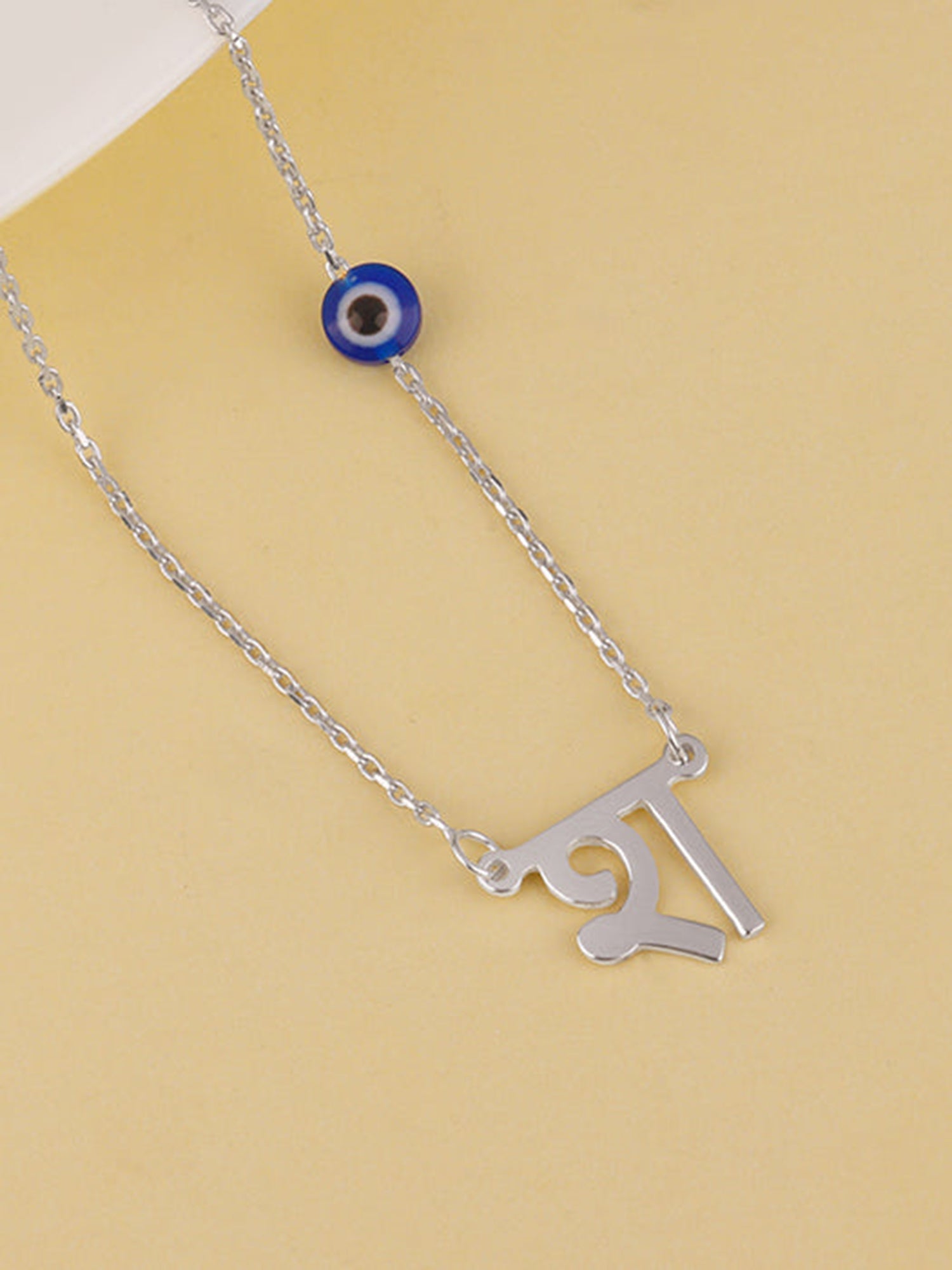 Silver Personalised Hindi Initial Evil Eye Necklace