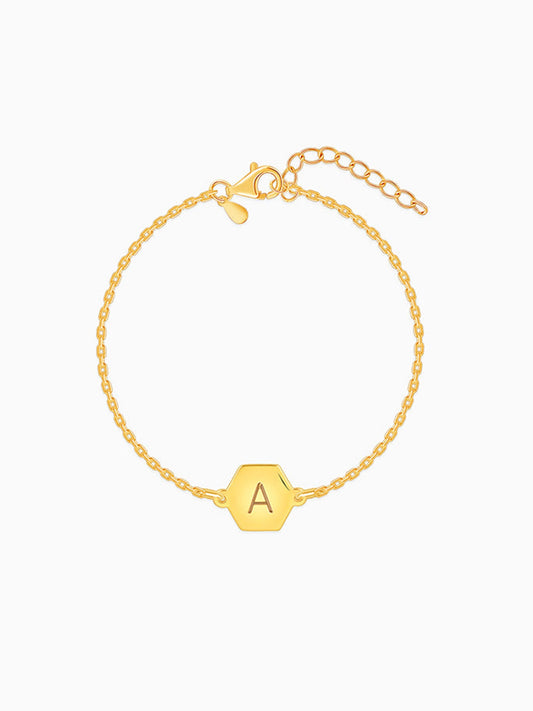 Golden Personalised Hexagon Initial Bracelet