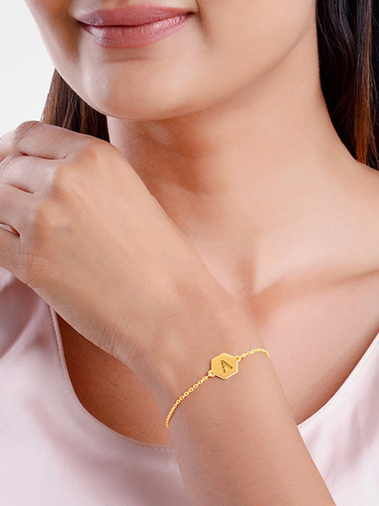Golden Personalised Hexagon Initial Bracelet