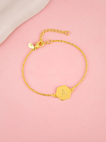 Golden Personalised Hexagon Initial Bracelet