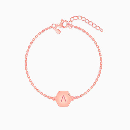 Rose Gold Personalised Hexagon Initial Bracelet