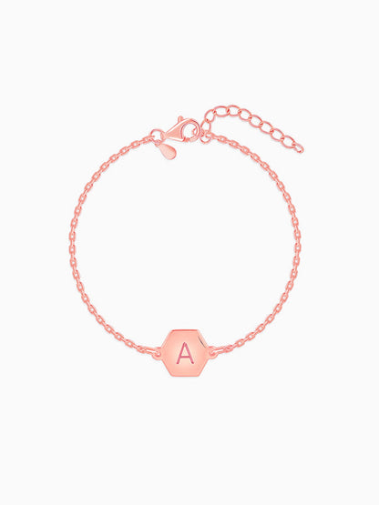 Rose Gold Personalised Hexagon Initial Bracelet