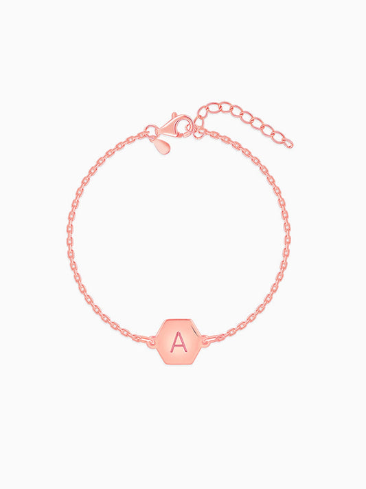 Rose Gold Personalised Hexagon Initial Bracelet