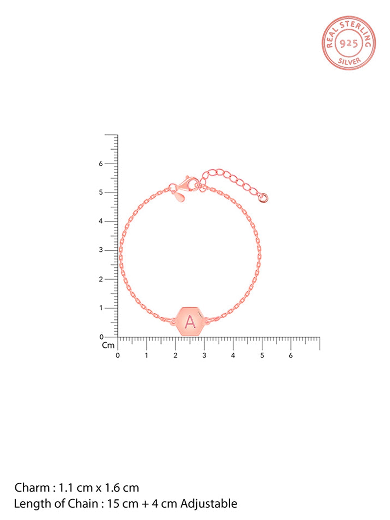 Rose Gold Personalised Hexagon Initial Bracelet