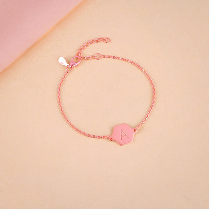 Rose Gold Personalised Hexagon Initial Bracelet