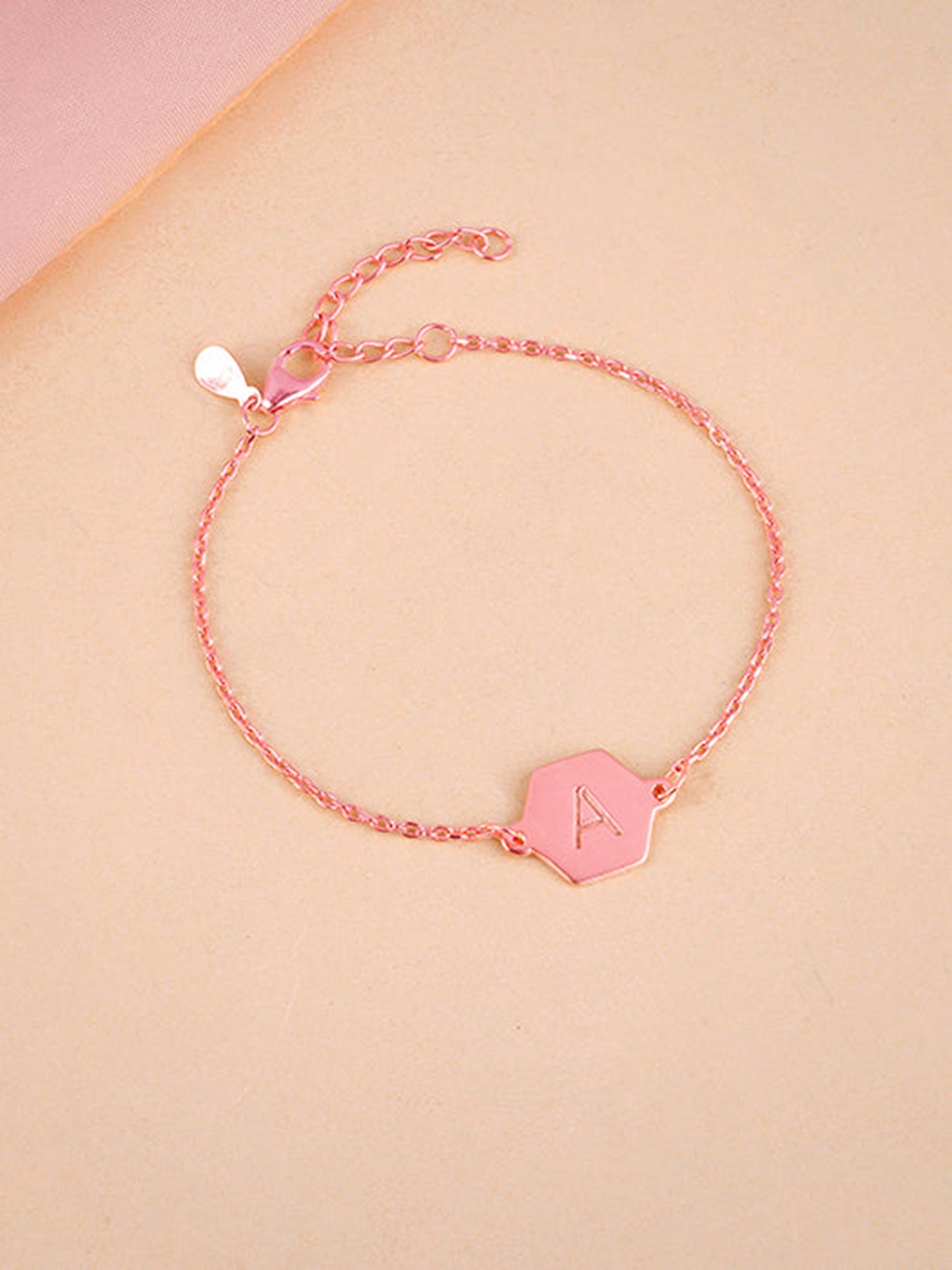 Rose Gold Personalised Hexagon Initial Bracelet