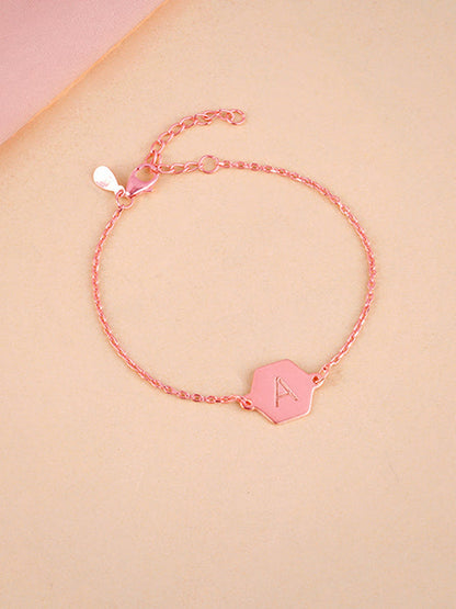 Rose Gold Personalised Hexagon Initial Bracelet