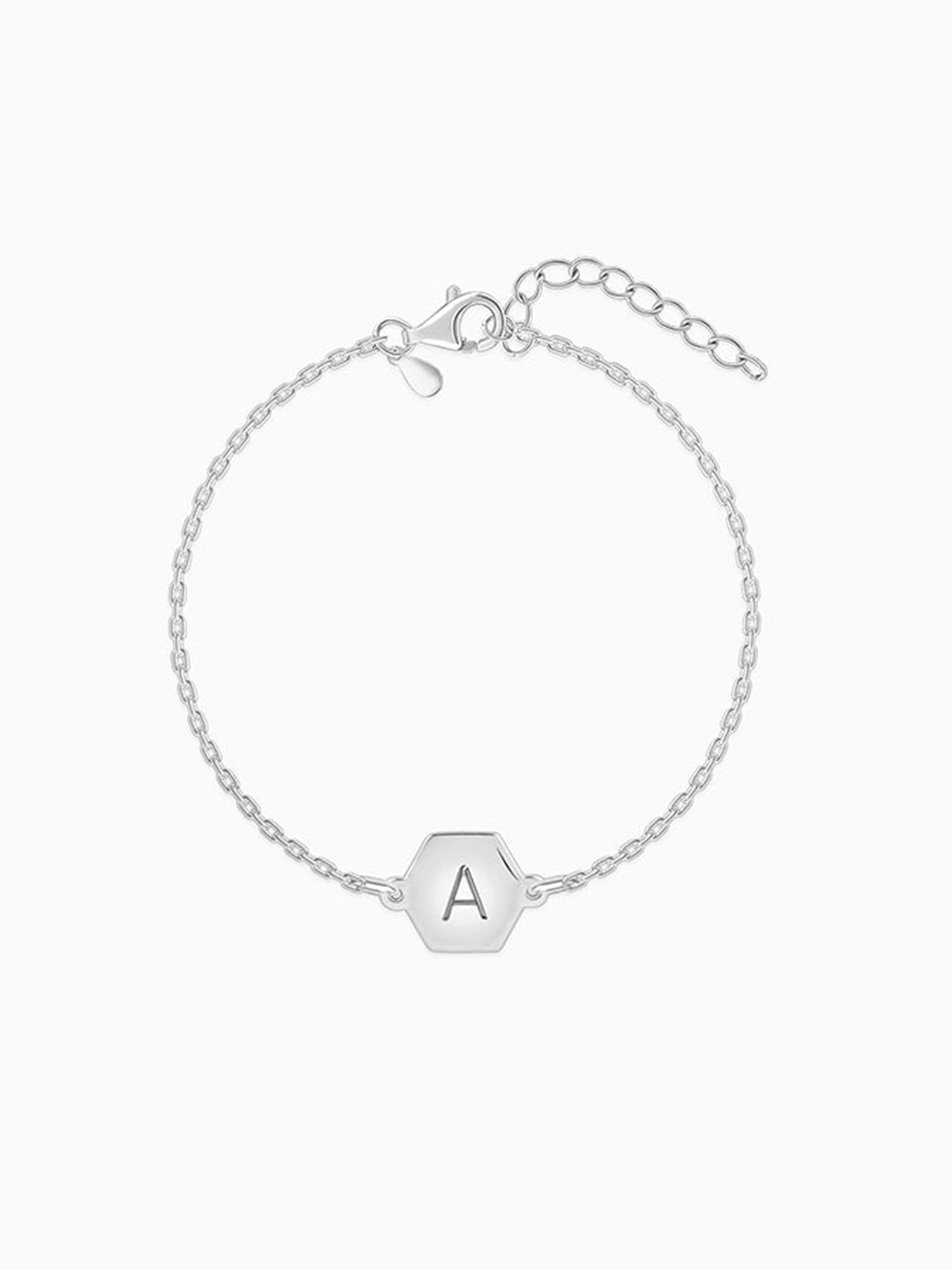 Silver Personalised Hexagon Initial Bracelet