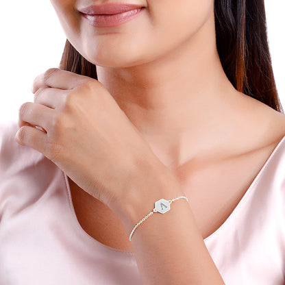 Silver Personalised Hexagon Initial Bracelet