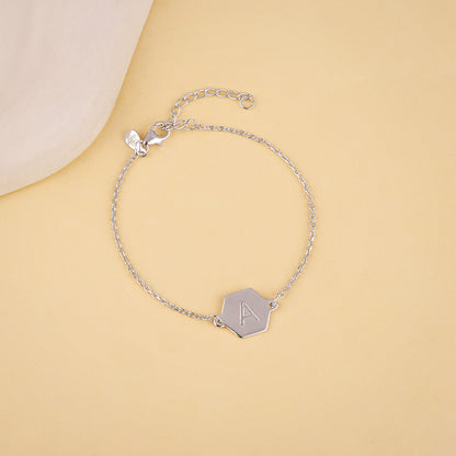 Silver Personalised Hexagon Initial Bracelet