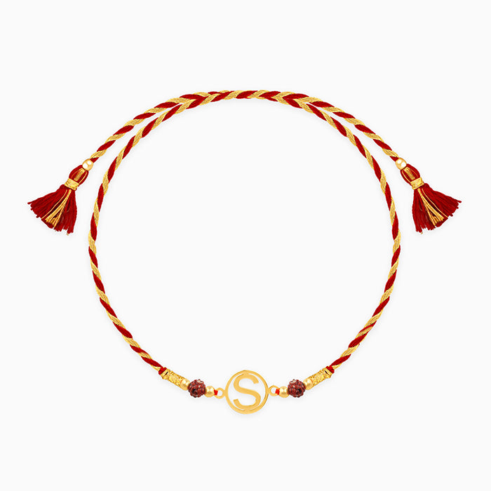 Golden Personalised Initial Rudraksha Rakhi