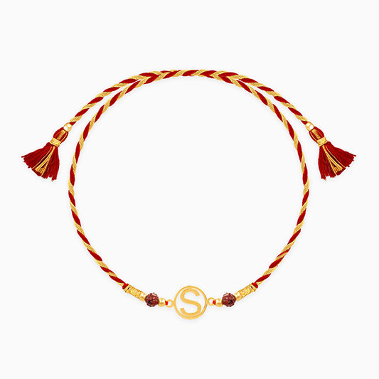 Golden Personalised Initial Rudraksha Rakhi