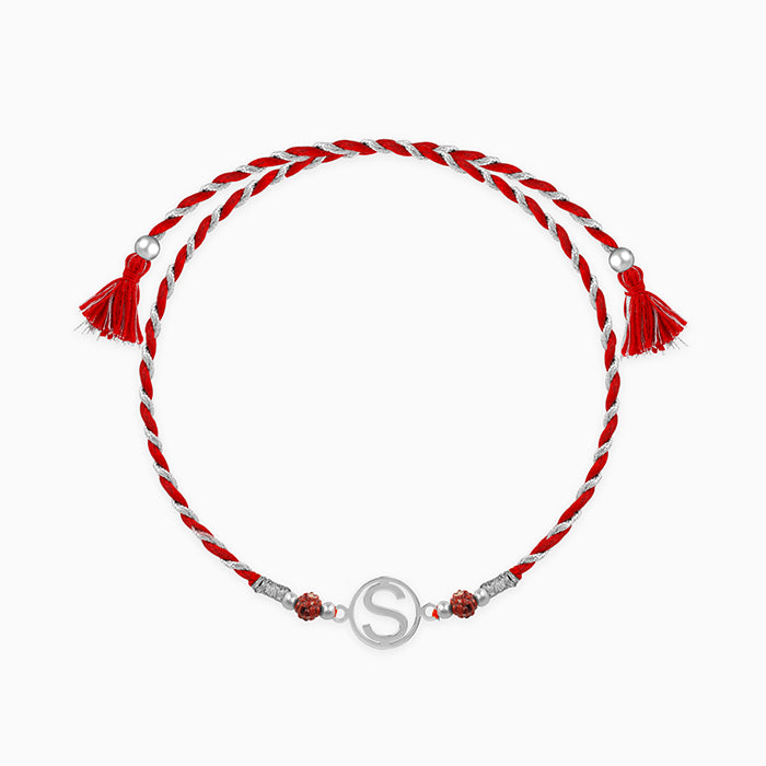 Silver Personalised Initial Rudraksha Rakhi