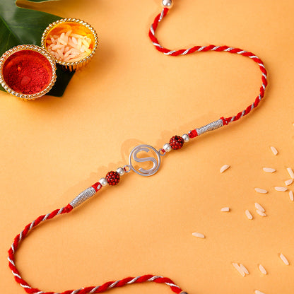 Silver Personalised Initial Rudraksha Rakhi