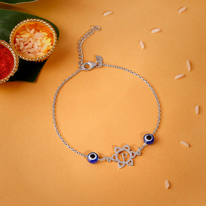 Silver Personalised Evil Eye Bloom Bracelet Rakhi
