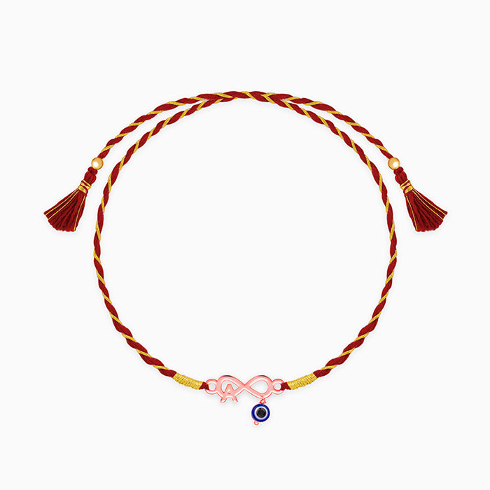 Rose Gold Personalised Initial Infinity Evil Eye Rakhi