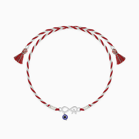 Silver Personalised initial Infinity Evil Eye Rakhi