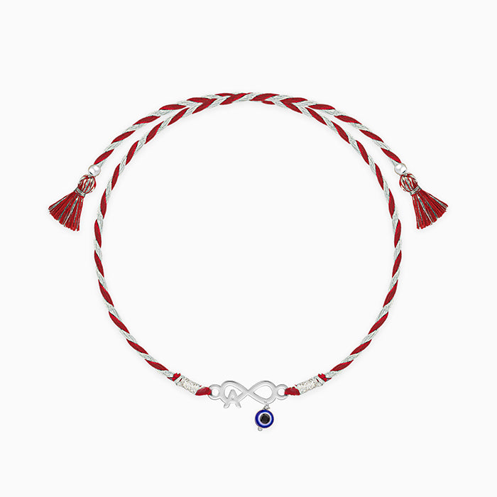 Silver Personalised initial Infinity Evil Eye Rakhi