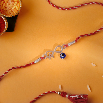 Silver Personalised initial Infinity Evil Eye Rakhi