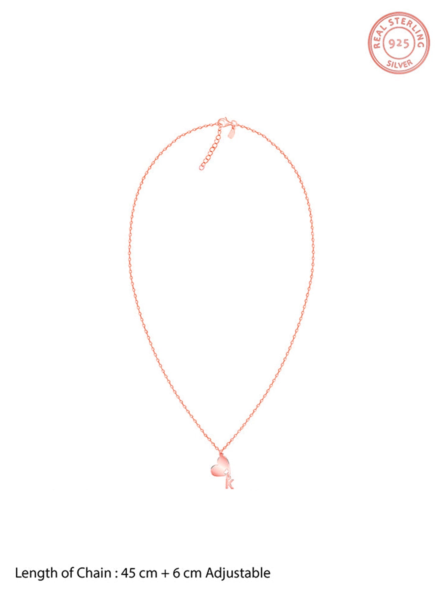Rose Gold Personalised Heart Initial Pendant
