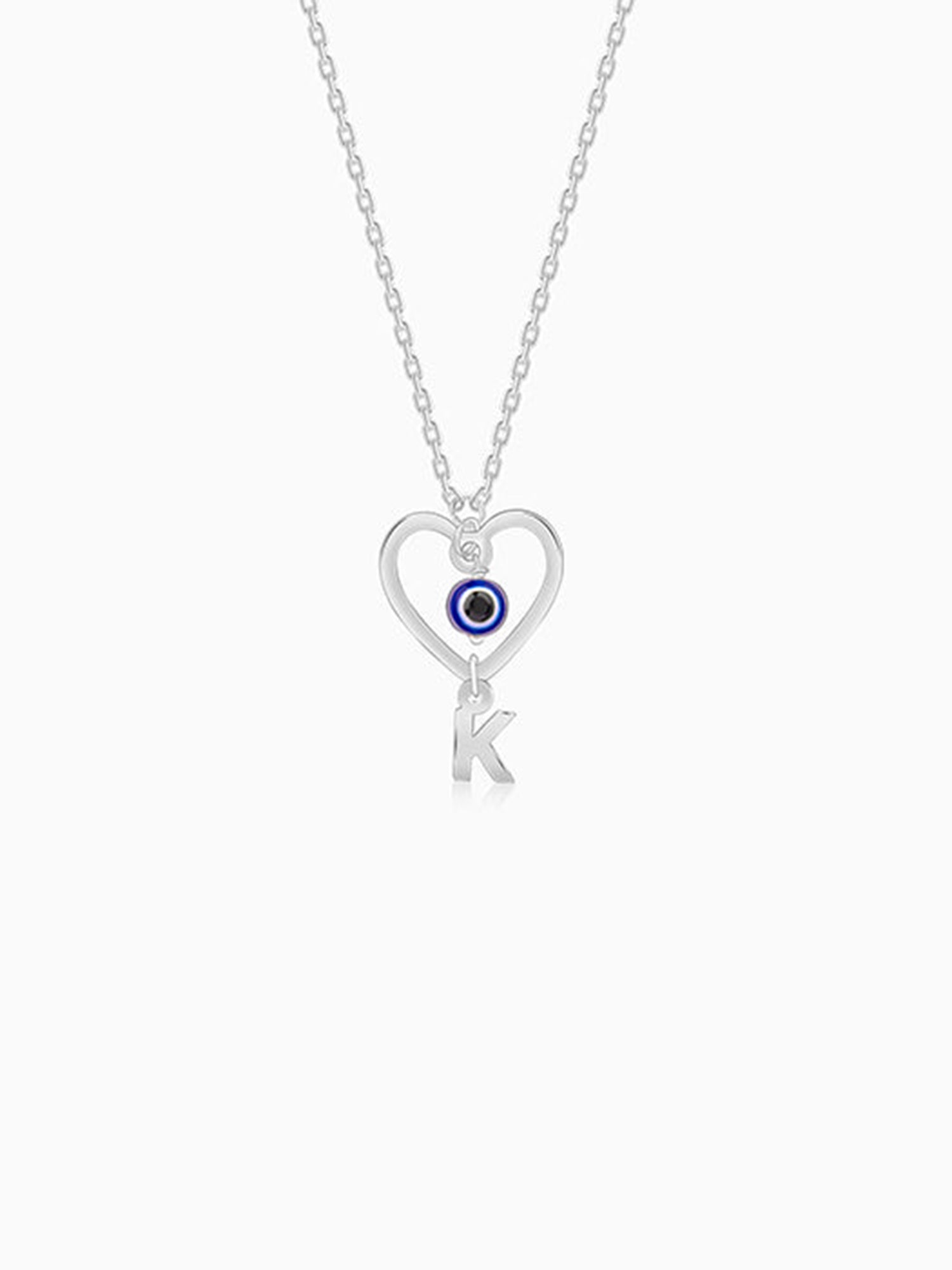 Silver Personalised Evil Eye Heart Initial Pendant