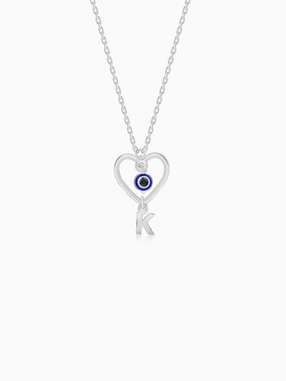 Silver Personalised Evil Eye Heart Initial Pendant