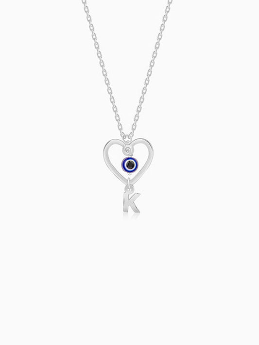Silver Personalised Evil Eye Heart Initial Pendant
