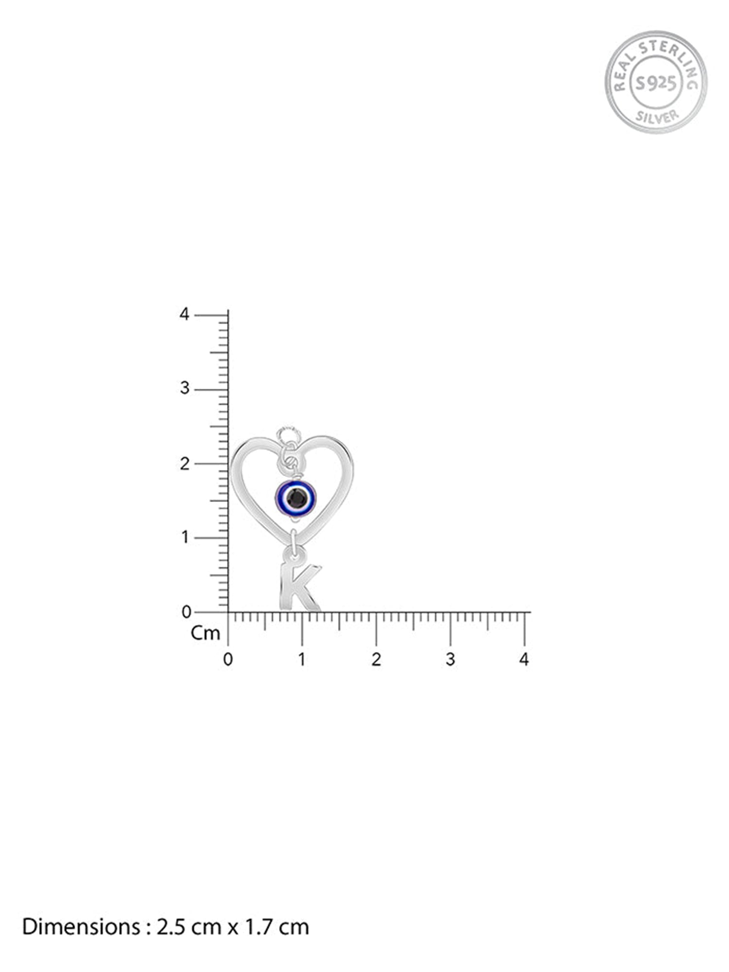 Silver Personalised Evil Eye Heart Initial Pendant