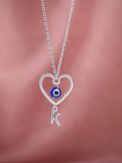 Silver Personalised Evil Eye Heart Initial Pendant