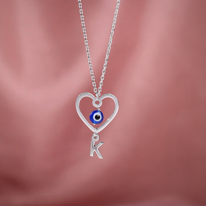 Silver Personalised Evil Eye Heart Initial Pendant