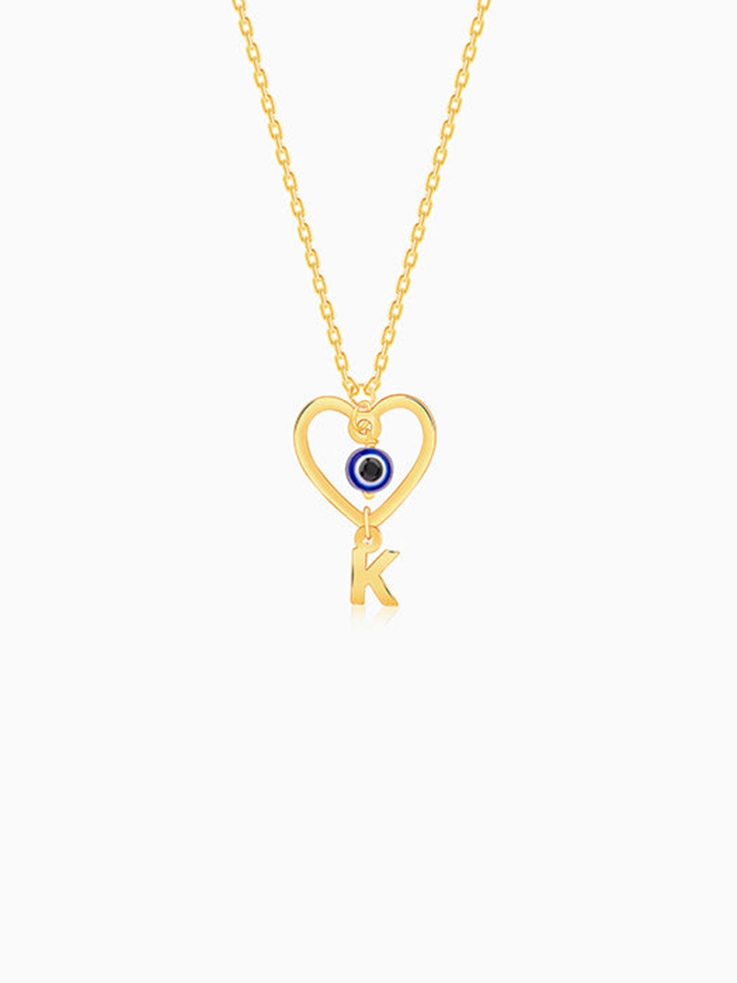 Golden Personalised Evil Eye Heart Initial Pendant