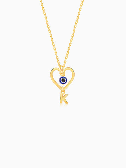 Golden Personalised Evil Eye Heart Initial Pendant