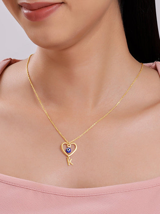 Golden Personalised Evil Eye Heart Initial Pendant