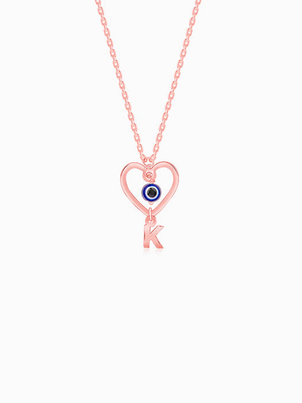 Rose Gold Personalised Evil Eye Heart Initial Pendant