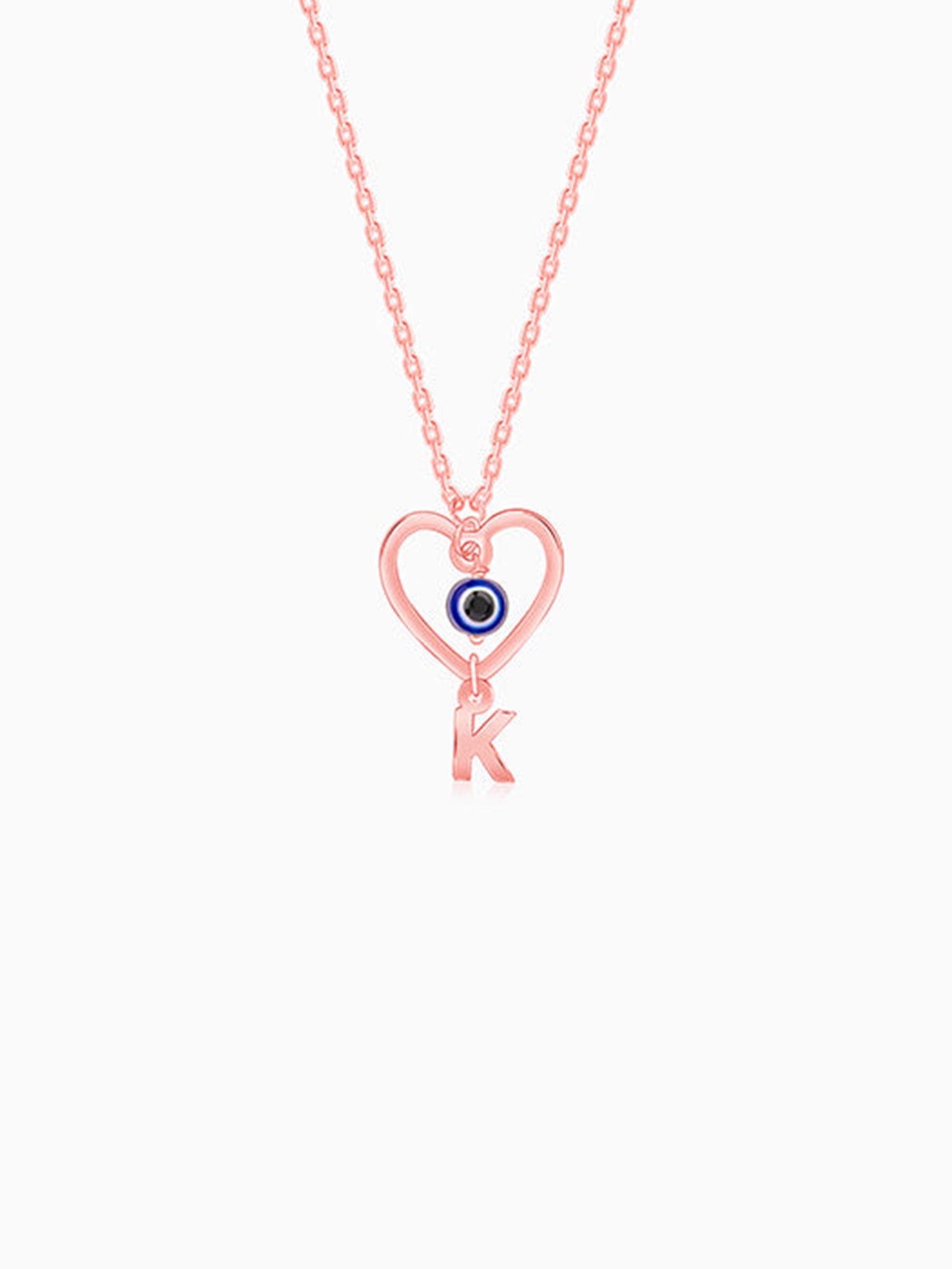 Rose Gold Personalised Evil Eye Heart Initial Pendant