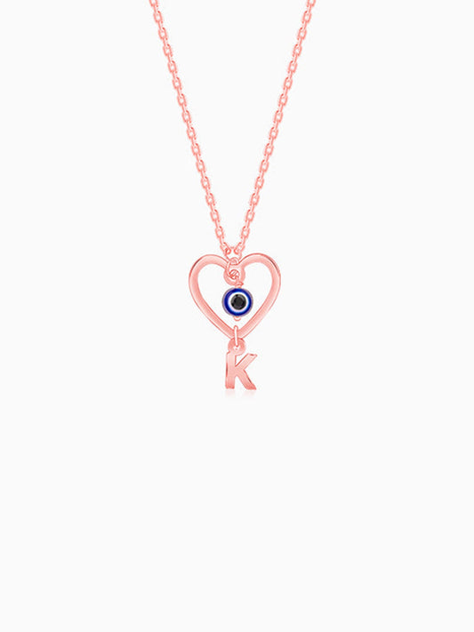 Rose Gold Personalised Evil Eye Heart Initial Pendant