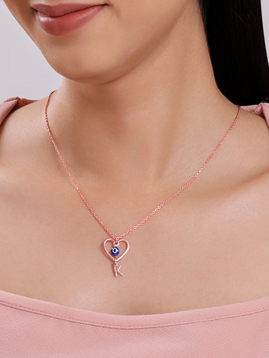 Rose Gold Personalised Evil Eye Heart Initial Pendant