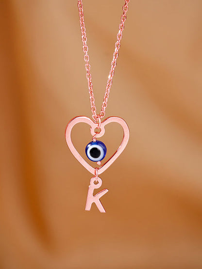 Rose Gold Personalised Evil Eye Heart Initial Pendant