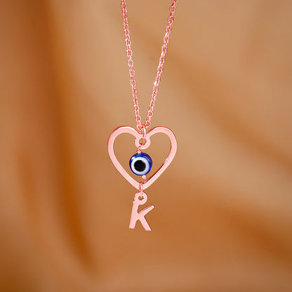 Rose Gold Personalised Evil Eye Heart Initial Pendant
