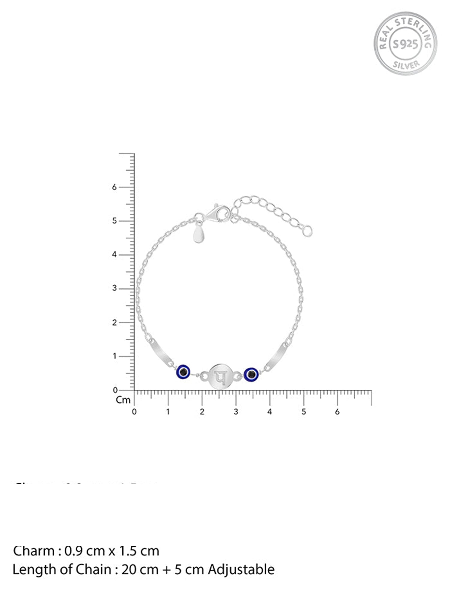Silver Hindi Initial Evil Eye Bracelet