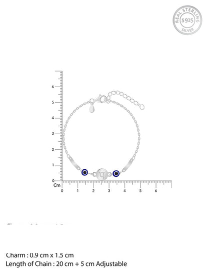 Silver Hindi Initial Evil Eye Bracelet