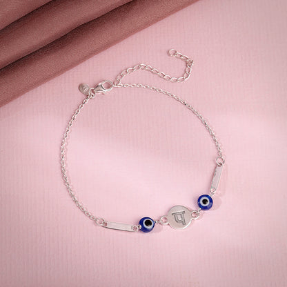 Silver Hindi Initial Evil Eye Bracelet